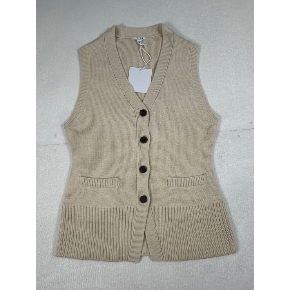 Pistola Audra Sweater Vest Soft Dove Beige Wool Cashmere Blend‎ P00061111YV L - Picture 2 of 8